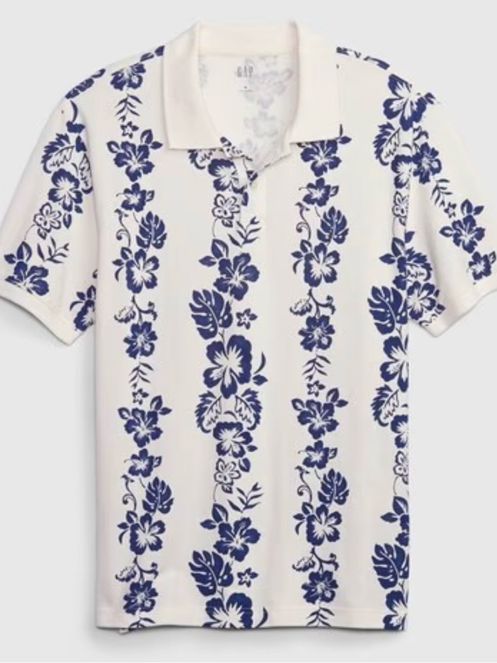 GAP White Polo with Navy Floral Stripe Print